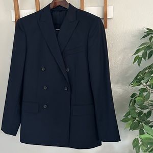 J CREW Double breasted men’s complete suit. Dark navy loro piana wool
